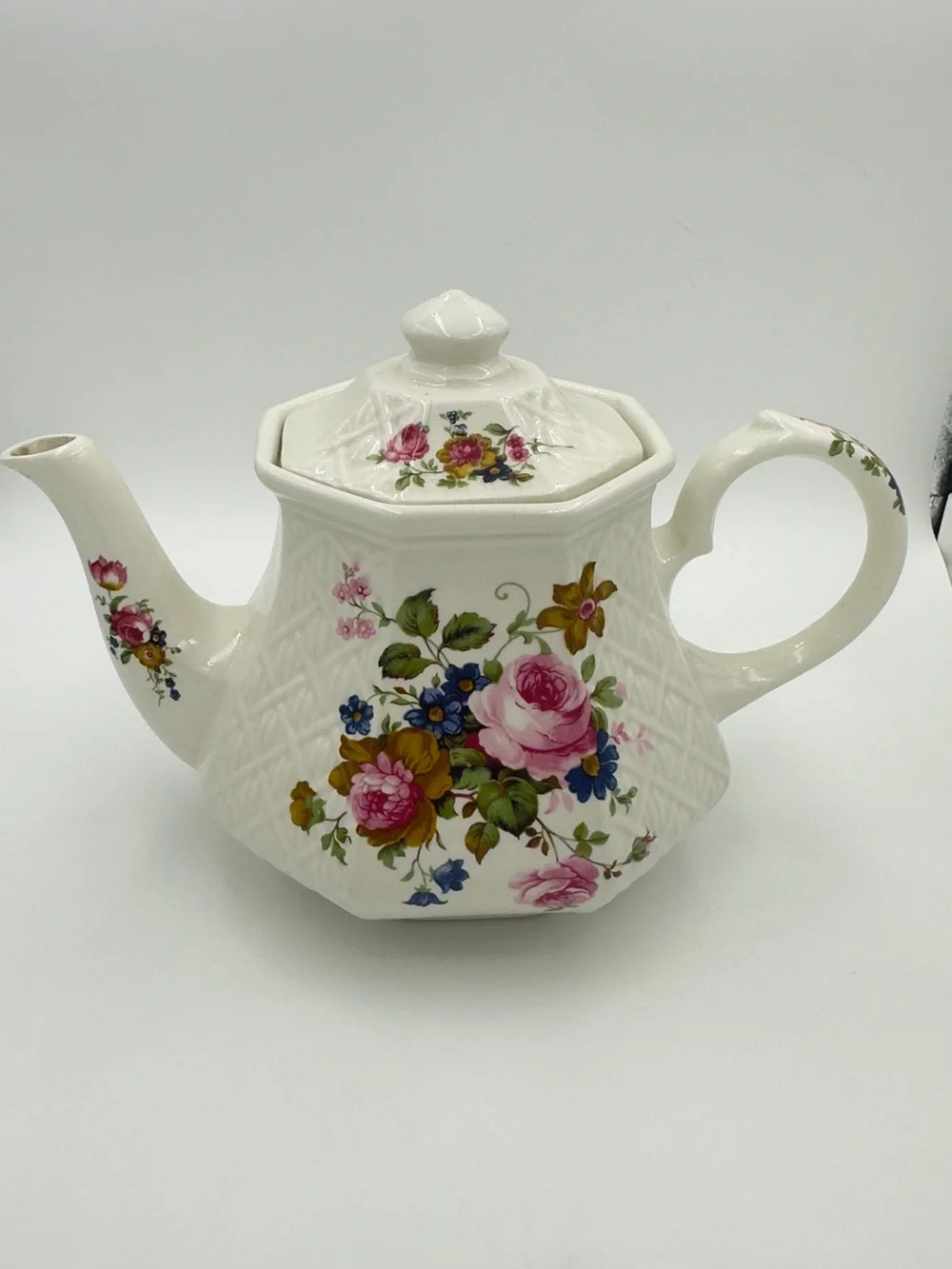 Vintage Sadler Windsor Teapot Basketweave Floral Octagonal Made in England